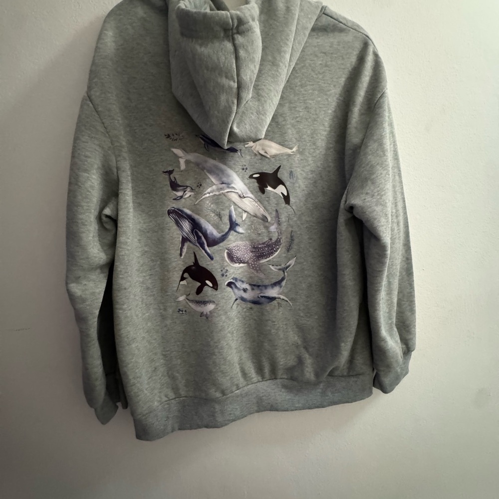 SHEIN Gray Hoodie with Marine Life Print